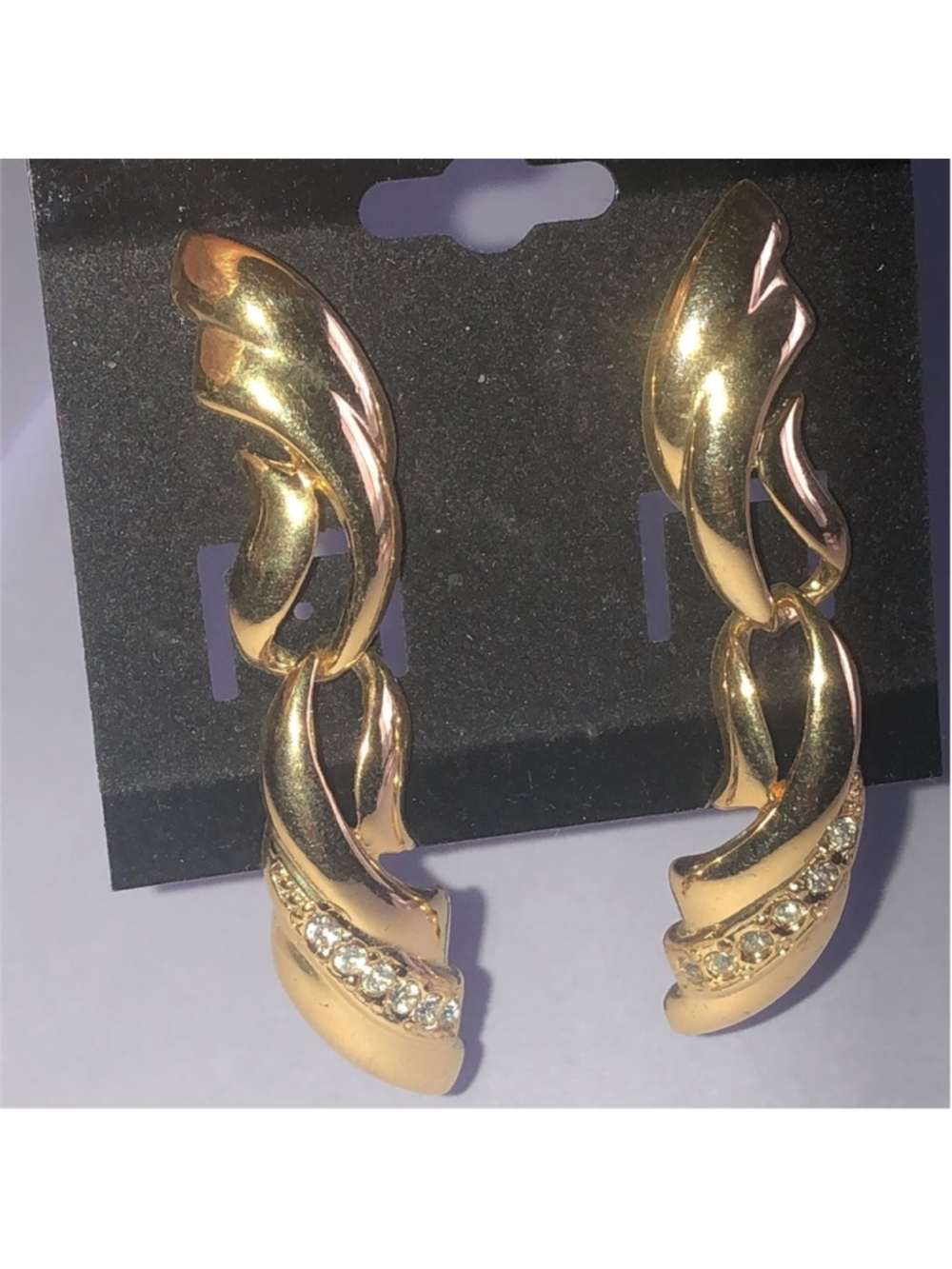 Piscitelli Brand Signed Gold Tone Twisted Dangling Rhinestone Vintage Earrings